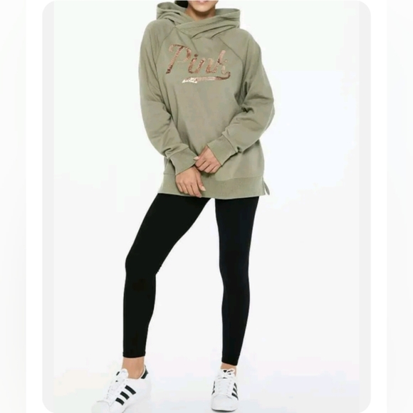 PINK Victoria's Secret Sequin Hoodie Light Green with Pink Sequins Size XS - Picture 15 of 15